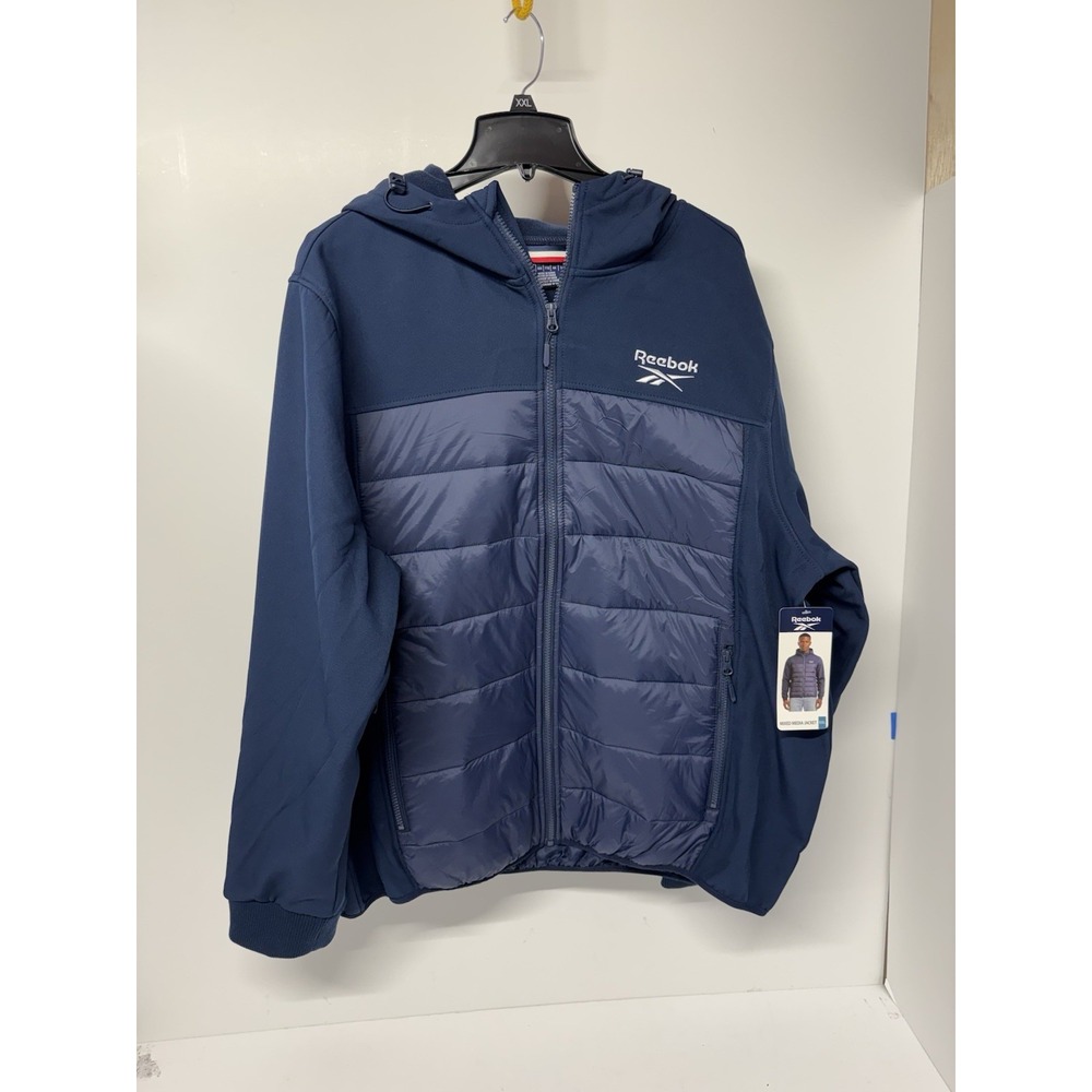 Reebok Men's Blue Hooded Full Zip Puffer Jacket Zipped Pockets 2XL